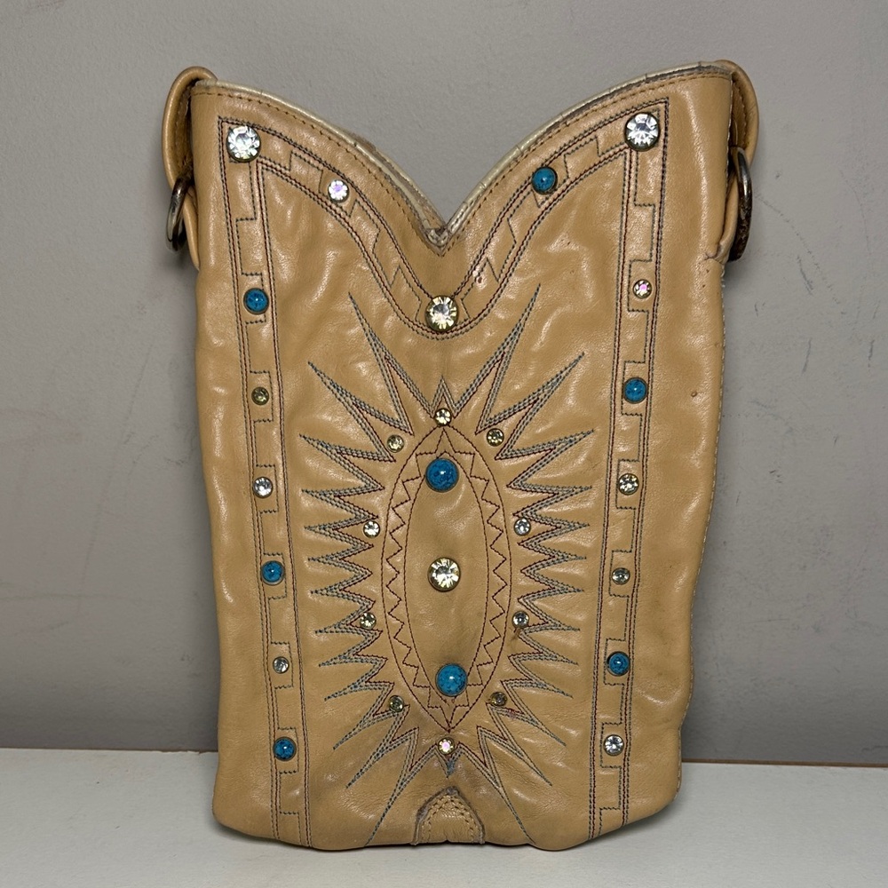 Embellished Tan faux Leather clutch with rhinestones